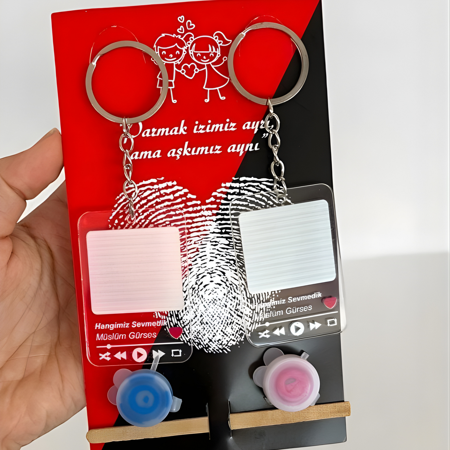 Çiftlere Özel Kalpli Parmak İzi Anahtarlık (2’li Set)