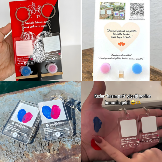 Çiftlere Özel Kalpli Parmak İzi Anahtarlık (2’li Set)